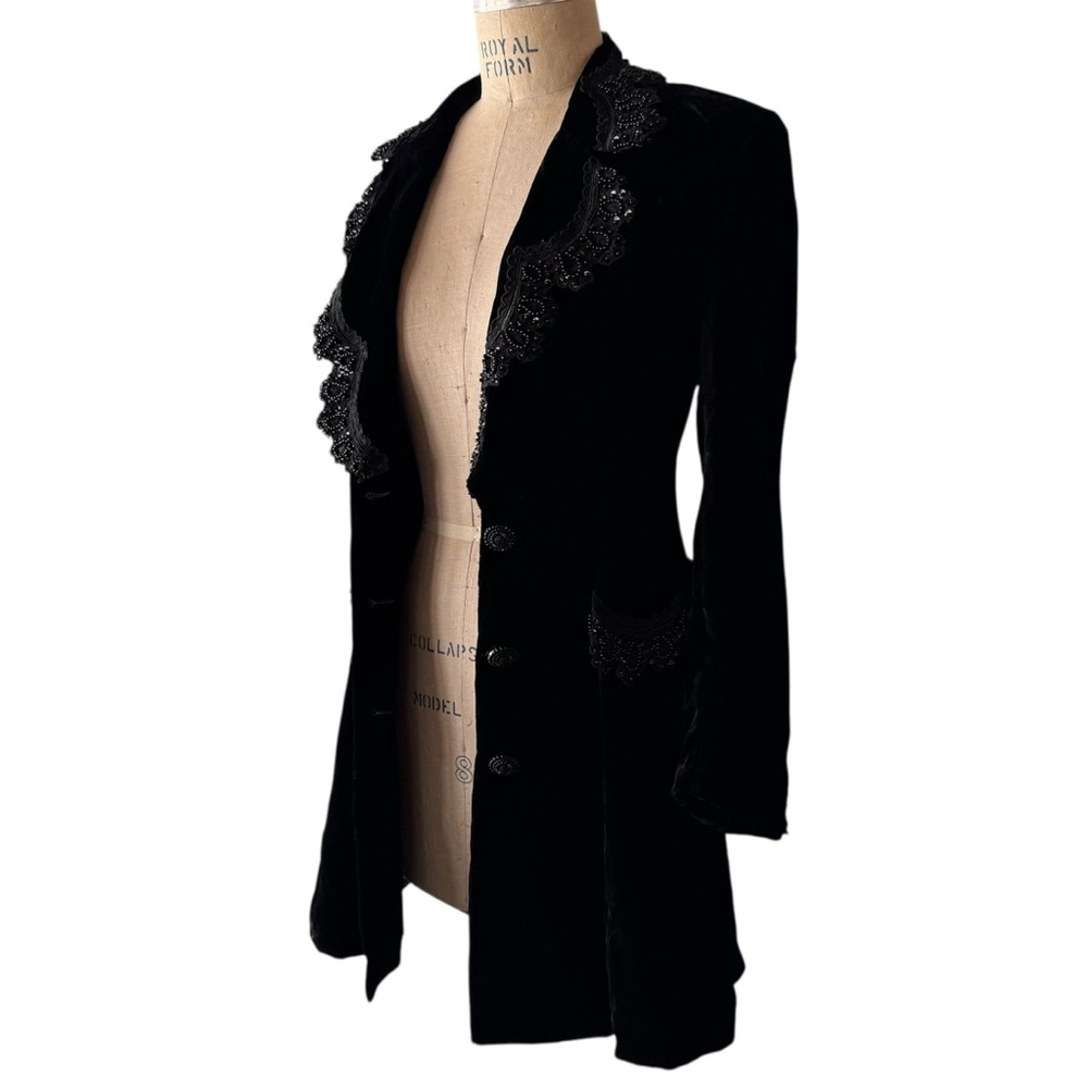 Vintage 1993 Anna Sui Black Velvet Beaded Edwardian Frock Coat - Picture 13 of 14